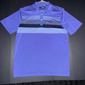 Men's Medium Carnoustie Tech Golf Polo Shirt Blue Navy Striped